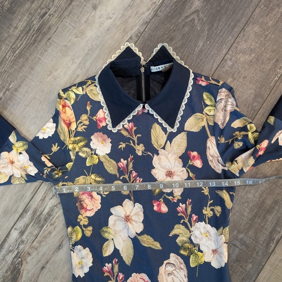 Alice + Olivia Floral Long Sleeve Dress - Navy and White - Picture 12 of 16